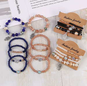 Go2boho - Juego de Pulseras de Cuentas Multicapa con Amuleto de Ojo Turco y <span class=keywords><strong>Hamsa</strong></span>, Pulsera Elástica, Joyería Bohemia de Moda para Mujer, Venta al por Mayor OEM - Product Image 4