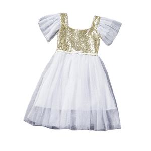 Robe d'été pour bébé fille, style américain, à col halter, en tissu à sequins et dentelle, ornée de fleurs, best-seller - Product Image 1