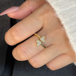 High Quality 18k Gold Plated Cubic Zirconia Double Heart <b>Adjustable</b> <b>Ring</b> Women - Product Image 4