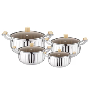 Ensemble soupe et pot à soupe en acier inoxydable avec une finition métallique à la mode et un design circulaire moderne à fond unique - Product Image 4