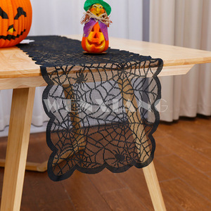 Halloween Table <b>Runner</b> <b>Black</b> Spider Web Lace Rectangle Polyester Party Decoration 1 Pcs - Product Image 2