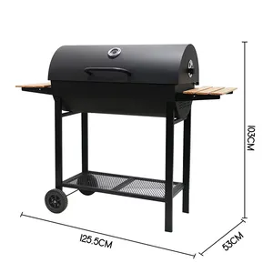 Barbecue à chariot à baril de jardin robuste Barbecue pour fumeur d'extérieur Barbecue à charbon de bois avec table d'appoint