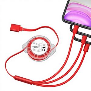 Cavo Dati Retrattile 3-in-1 <span class=keywords><strong>Rosso</strong></span> da 1,2M con Ricarica Rapida 3A Tipo-C per Computer e Dispositivi Mobili - Product Image 1