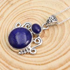 <b>Lapis</b> <b>Lazuli</b> <b>Pendant</b> Necklace Handmade Sterling Silver Gemstone Necklace for Her with Rhodium and Gold Plating - Product Image 4