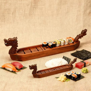Bandeja Tradicional Japonesa de Madera para Servir <span class=keywords><strong>Sushi</strong></span> y Sashimi - Plato Grande de Madera de Pino con Diseño de Barco Dragón para Restaurantes, Venta al por Mayor - Product Image 5