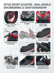 Scooter à essence EURO 5 EFI 125cc pour adultes, moteur 4 temps 1P52QMI, 80 km/h, scooter à essence, moto à essence avec CBS, homologué pour la route - Product Image 2