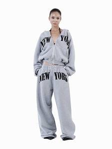 Conjunto de chándal de punto personalizado para invierno, precio de fábrica, sudadera con capucha extragrande con cremallera, pantalones de pierna recta, informal para <span class=keywords><strong>mujer</strong></span>, ecológico y holgado. - Product Image 3