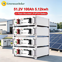 Batterie solaire domestique Greensun 5,12 kWh, stockage d'énergie 51,2 V 100 Ah LiFePO4, batterie en rack