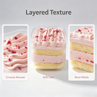 Gâteau Mousse à la Rose Surgelé en Boîte, Prêt à Consommer, Dessert Floral en Couches, Vente en Gros pour Supermarchés et Cafés