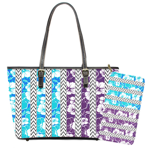 Bolso grande de cuero para mujer, bolsos estampados <span class=keywords><strong>con</strong></span> diseño Chuuk de flores polinesias de lujo <span class=keywords><strong>con</strong></span> cartera a juego, monedero de moda para mujer - Product Image 6