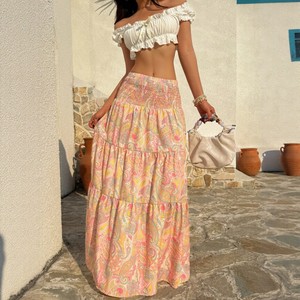 Vestido Largo de Primavera con Estampado Bohemio, Estilo Europeo Americano, Cintura Alta, Estilo Vacacional, <span class=keywords><strong>Falda</strong></span> Elegante en <span class=keywords><strong>Capas</strong></span>, Corte en A - Product Image 1
