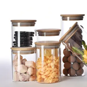 Стеклянные банки для хранения, набор из 5 прозрачных контейнеров для хранения еды, чая, кофе, муки, контейнер с герметичной бамбуковой крышкой, Штабелируемый кухонный кувшин