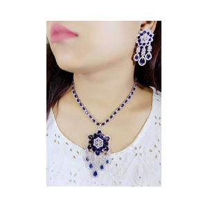 American Diamond Pendant <b>Set</b> Cz Stone Party Wear Premium Design <b>Jewellery</b> Handmade Bulk Product - Product Image 1