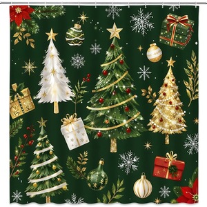 Green <b>Christmas</b> Tree Decor Polyester <b>Shower</b> <b>Curtain</b> Bathroom <b>Curtain</b> Digital Print Custom Print Waterproof Bulk Wholesale Modern - Product Image 4