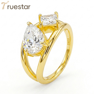 Bague en Moissanite Taille Poire 7*10mm pour <span class=keywords><strong>Femme</strong></span>, Vente en Gros Usine, en Argent Sterling 925 Plaqué Or 18K, Bijou Étanche pour Fête - Product Image 1