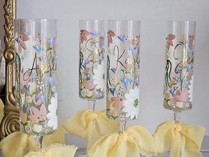 Coffret cadeau d'entreprise Flûte <span class=keywords><strong>à</strong></span> champagne personnalisée peinte <span class=keywords><strong>à</strong></span> la main avec motif floral, cadeau de mariage personnalisé pour les demoiselles d'honneur - Product Image 2
