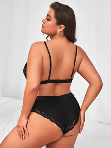 ODM OEM Set di Lingerie Plus Size in pizzo nero Sexy donne grasse due pezzi grande <span class=keywords><strong>seno</strong></span> da donna Sexy reggiseno Lingerie in taglie forti - Product Image 2