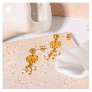 Boucles d'oreilles à pampilles en zircon géométrique Or 18 carats Étanche Acier inoxydable Bijoux occidentaux à la mode Idée cadeau pour femmes - Product Image 3