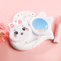 Miroir de maquillage de poche en peluche lapin mignon, mini portable, finition argentée, personnalisable, outil de beauté cosmétique pour fille