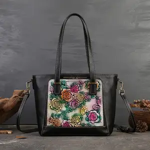 2023 neue echte Leder-Damentasche Handtasche Tote-Tasche Pendeln High-End-Nische-Handtasche Blumenmuster geprägte Damenhandtaschen