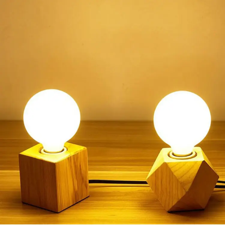 original brown wooden bamboo table light holder, screw base e27 e14 wooden light base socket