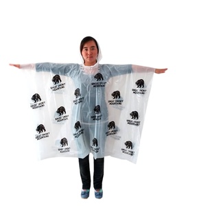 Poncho de pluie jetable en PE pas cher avec logo imprimé sur toute la surface en 1 couleur pour la promotion - Product Image 1