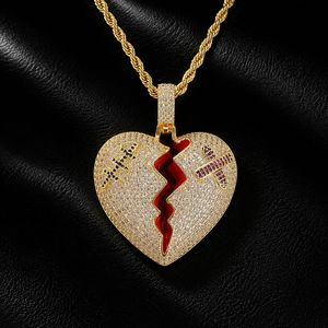 Collar con Colgante de Corazón Roto para Hombre, de Latón con Incrustaciones de Circonita Cúbica, Amuleto de Corazón Frágil, Joyería Creativa de Hip Hop para Raperos - Product Image 6