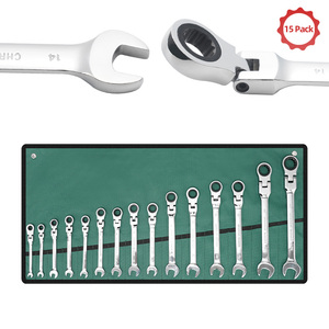 Wholesale 15pcs Metric Flex Head <b>Ratchet</b> Wrench <b>Set</b> CRV Industrial Grade Herramientas <b>Spanner</b> Tools - Product Image 1