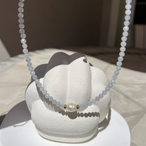 Collier ras-de-cou délicat pour femme en acier inoxydable avec perles de cristal d'aigue-marine de 4 mm <span class=keywords><strong>et</strong></span> une seule perle d'eau douce - Product Image 3