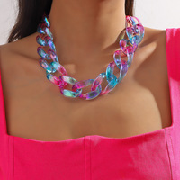 Collier ras du cou multirangs en perles de résine plastique, tressé à la main, coloré, audacieux et tendance pour femme, style transfrontalier Europe-Amérique
