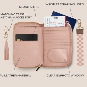 Boshiho Leather Passport Holder RFID Travel Business Credit Card Protector Custom Passport Cover with <b>Wristlet</b> Strap - Product Image 2