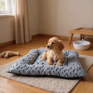 Set di 4 Tappetini per Cani in Velluto Cristallo Goffrato con Ossa e Impronte Grigie per Letti per Animali - Product Image 1