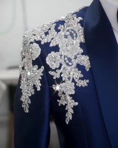 Slim Fit su misura su misura per la festa di nozze da sposa si adatta al miglior <span class=keywords><strong>Blazer</strong></span> da <span class=keywords><strong>uomo</strong></span> <span class=keywords><strong>bianco</strong></span> in tinta unita per abito da ballo con perline - Product Image 3