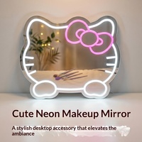 Miroir de maquillage LED néon miroiré transfrontalier, miroir décoratif mural Hello Kitty, économe en énergie, facile à installer