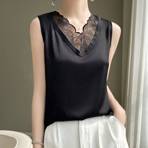 Canotta Estiva da <span class=keywords><strong>Donna</strong></span> 2025 in Pizzo Tinta Unita, Maglia Senza Maniche in Raso - Product Image 2