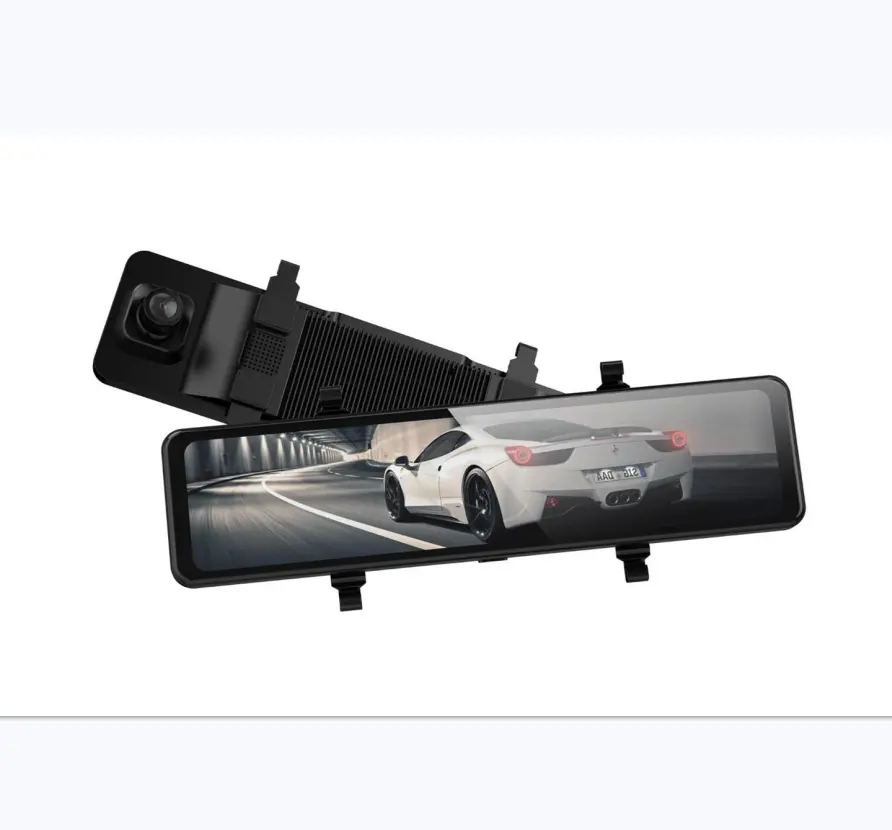バックアップカメラ2022車12 "ミラーダッシュカムリアビューミラーカメラフロントおよびリアデュアルレンズ、防水反転カメラ付き