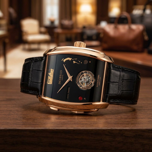 Montre mécanique de luxe Jacob Co Godfather II, boîtier en acier inoxydable, bracelet en cuir noir, tourbillon, cristal saphir, 38 mm, 20 mm - Product Image 1