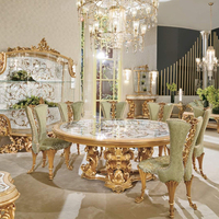 Ensemble de table à manger ronde en bois de style français classique, luxe, 8 places, meubles de salle à manger anciens