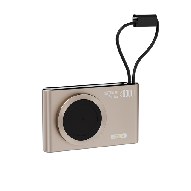 KUANGXIANG 10000mAh Camera-Style Power Bank with Wireless Charger Detachable Type-C Charging Cable Lanyard Phone Stand Holder