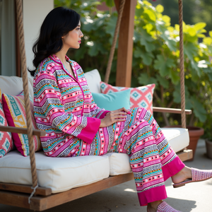 Conjunto de pijama estampado suave y cómodo de alta calidad para mujer, hermosa ropa de dormir para el verano para niñas, bajo MOQ OEM ODM disponible - Product Image 5