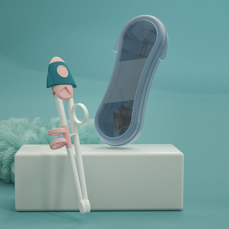 กล่องเก็บตะเกียบเดี่ยวสีฟ้าและชมพู