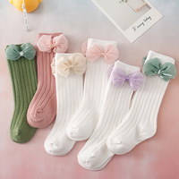 Chaussettes longues côtelées pour enfants, chaussettes blanches à nœud pour filles, chaussettes hautes jusqu'au genou