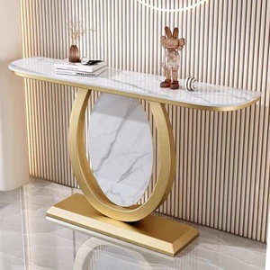 Mesa de consola de entrada rectangular moderna con marco delgado de acero inoxidable y sala elegante superior de piedra sinterizada duradera - Product Image 2