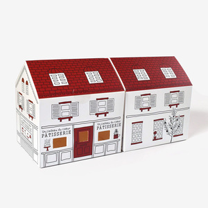 Caja de regalo plegable ecológica japonesa de montaje automático, con forma de <span class=keywords><strong>casa</strong></span> y diseño de línea superior blanca y roja, para hornear y presentar nougat. - Product Image 3
