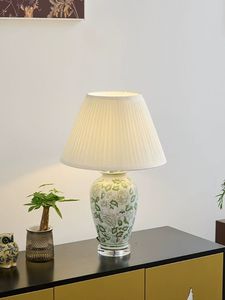 Lampe de table en céramique motif de fleurs vertes fraîches lampes de bureau en marbre postmodernes nordiques lampe de salon - Product Image 2