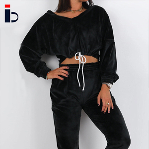 Venta caliente de invierno ropa de gimnasio Sexy cuello en V manga larga de las mujeres de sudaderas con capucha de <span class=keywords><strong>terciopelo</strong></span> - Product Image 5