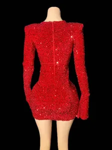 <span class=keywords><strong>Vestido</strong></span> <span class=keywords><strong>Corto</strong></span> Brillante con Lentejuelas Rojas y Pedrería para Mujer, Sexy, con Cuello en V Profundo, para Fiesta, Noche, Celebración, Cumpleaños, Club, Actuación, Escenario - Product Image 2