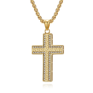 Stainless Steel <b>Cross</b> Necklace Pave Setting Men's Hip Hop Pendant Gift Jewelry - Product Image 1