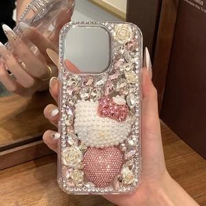 Chat de dessin animé mignon pour <span class=keywords><strong>iPhone</strong></span> 17Air Phone Case16pro Full - Body Bling Strass 15max Antichoc 13 Housse de protection - Product Image 4