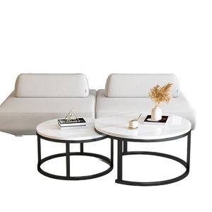 Mesa de centro moderna de mármol con marco dorado, muebles redondos para sala de estar para espacios pequeños, estilo escandinavo - Product Image 5